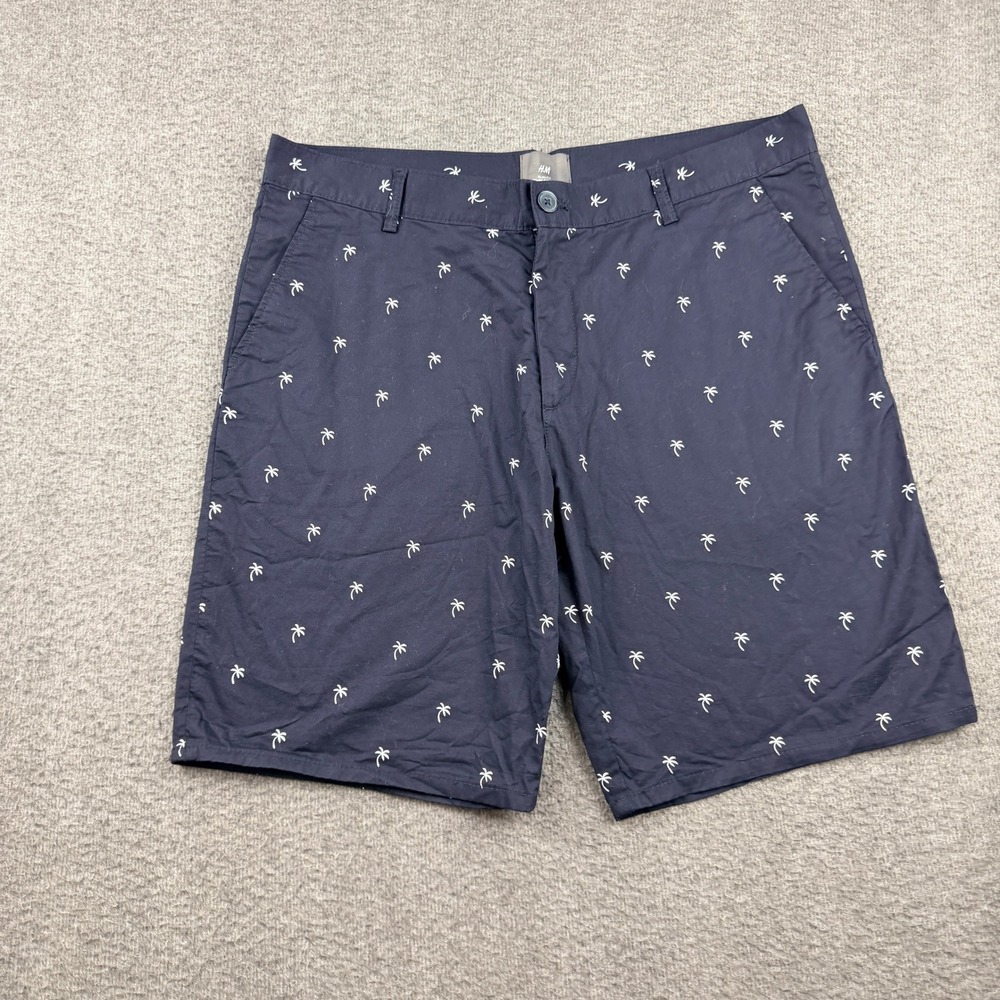 H&M Slim Fit Palm Tree Men's Size‎ 33 Chino Shorts Navy Blue